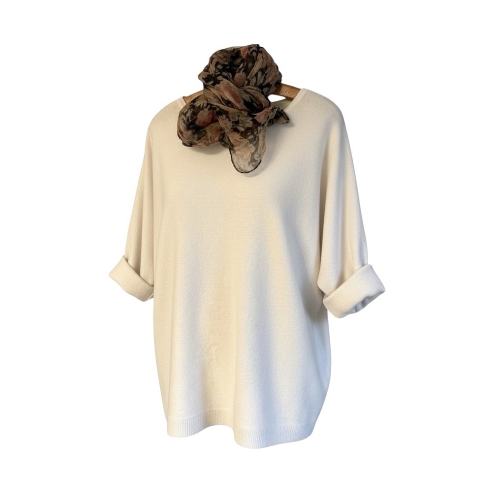 New York & Company Ivory Dolman Sleeve Knit Sweater Top 3/4 Sleeve L XL